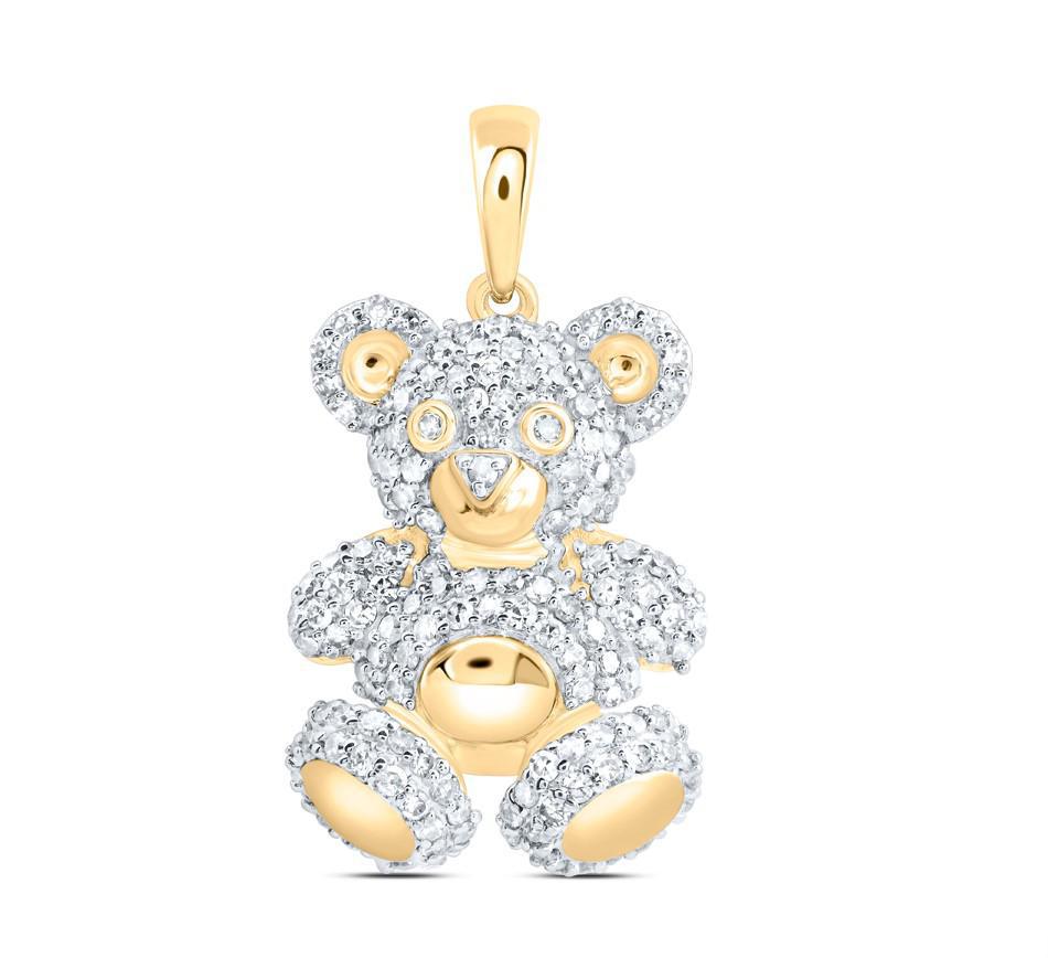0.63ctw Diamond Teddy Bear Pendant Charm 10k Yellow Gold
