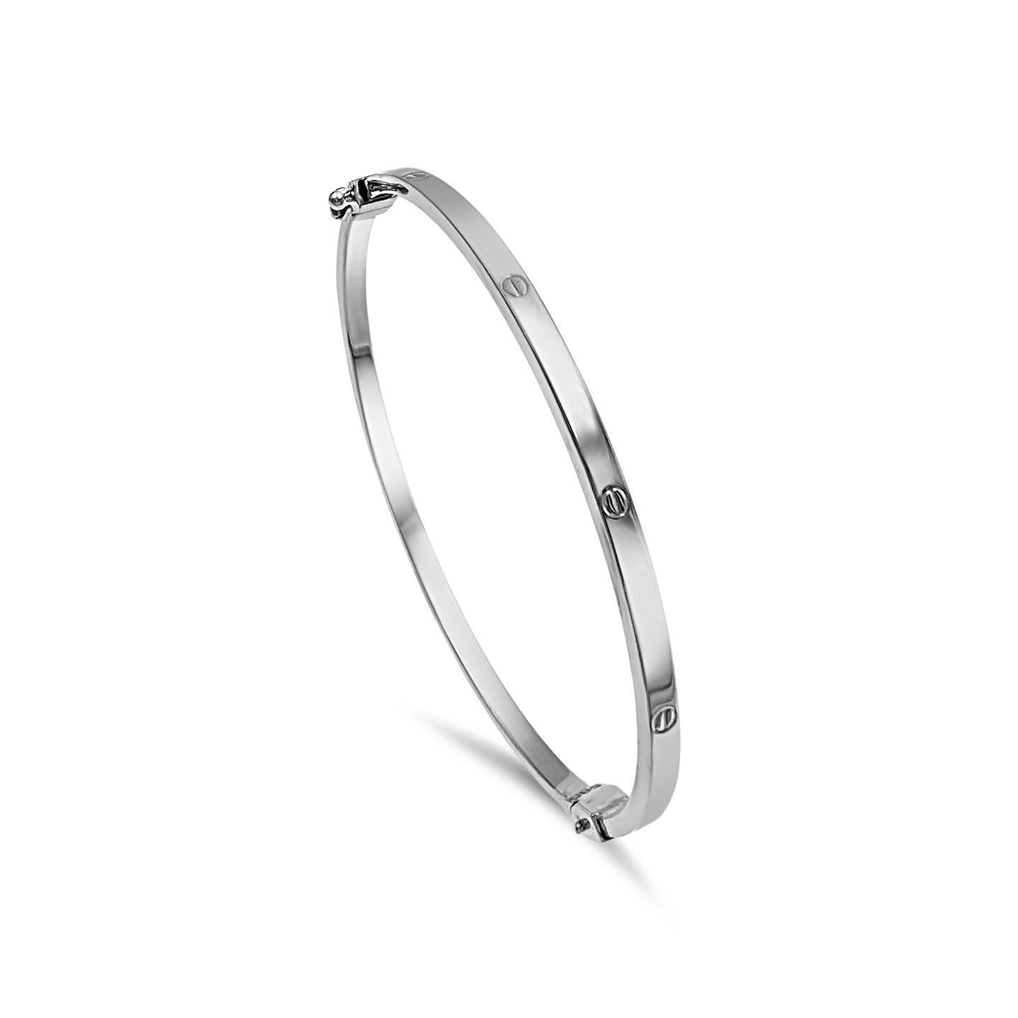 14k White Gold Stackable Hinged Bangle Bracelet 7.5 inch