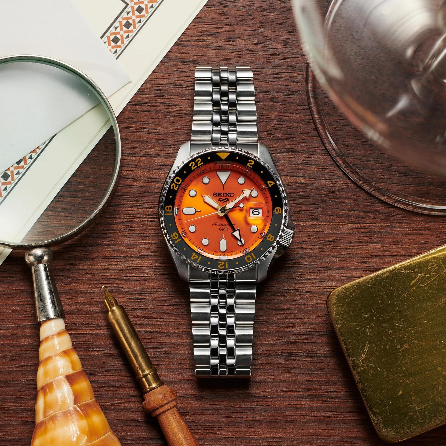 Seiko 5 Sports GMT Series Automatic Orange Dial Men's Watch SSK005