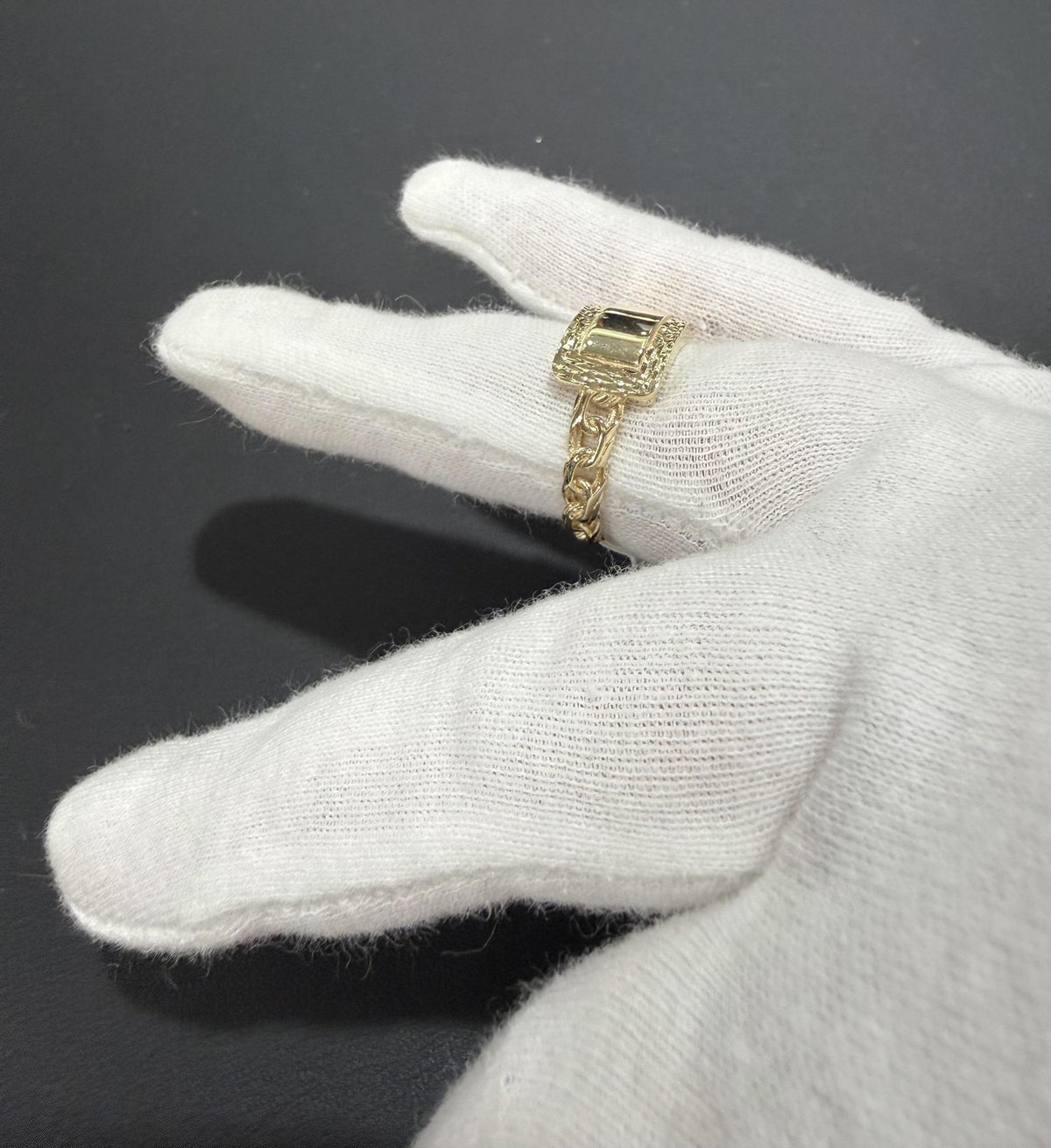 10K Yellow Gold Cuban Link Nugget Signet Ring