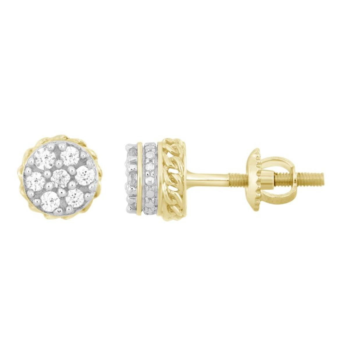 Diamond Stud Round Earrings 10k Yellow Gold Screw back