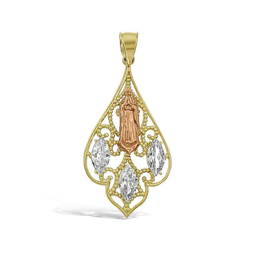 14k Two tone Gold Virgin Mary Pendant