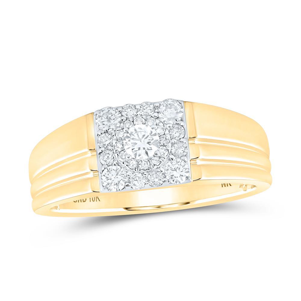 0.51Ctw Diamond Square Cluster Wedding Band Ring 10k Yellow Gold Mens