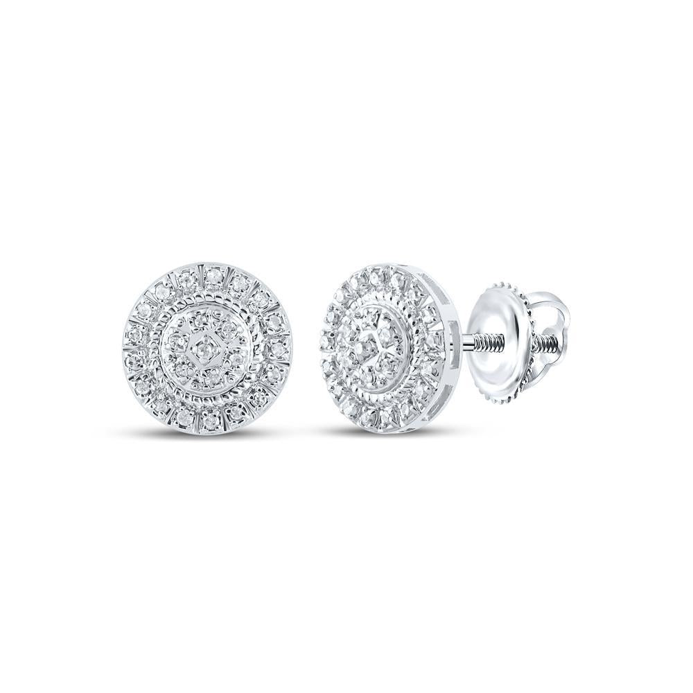 Diamond Round Stud Cluster Earrings 10K White Gold Screw Back