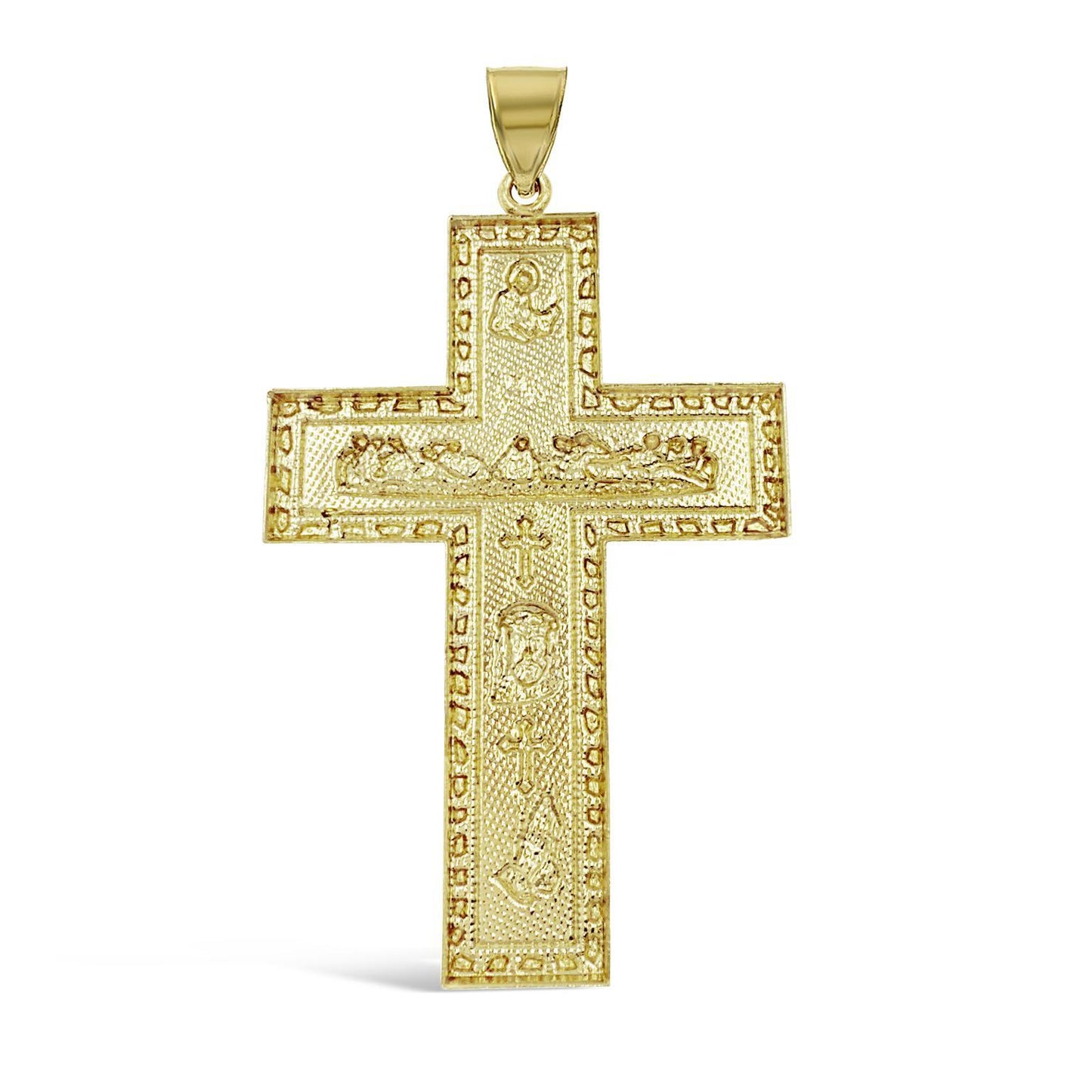 10k Yellow Gold Large Cross Jesus Last Supper Mens Pendant Charm 3 inch