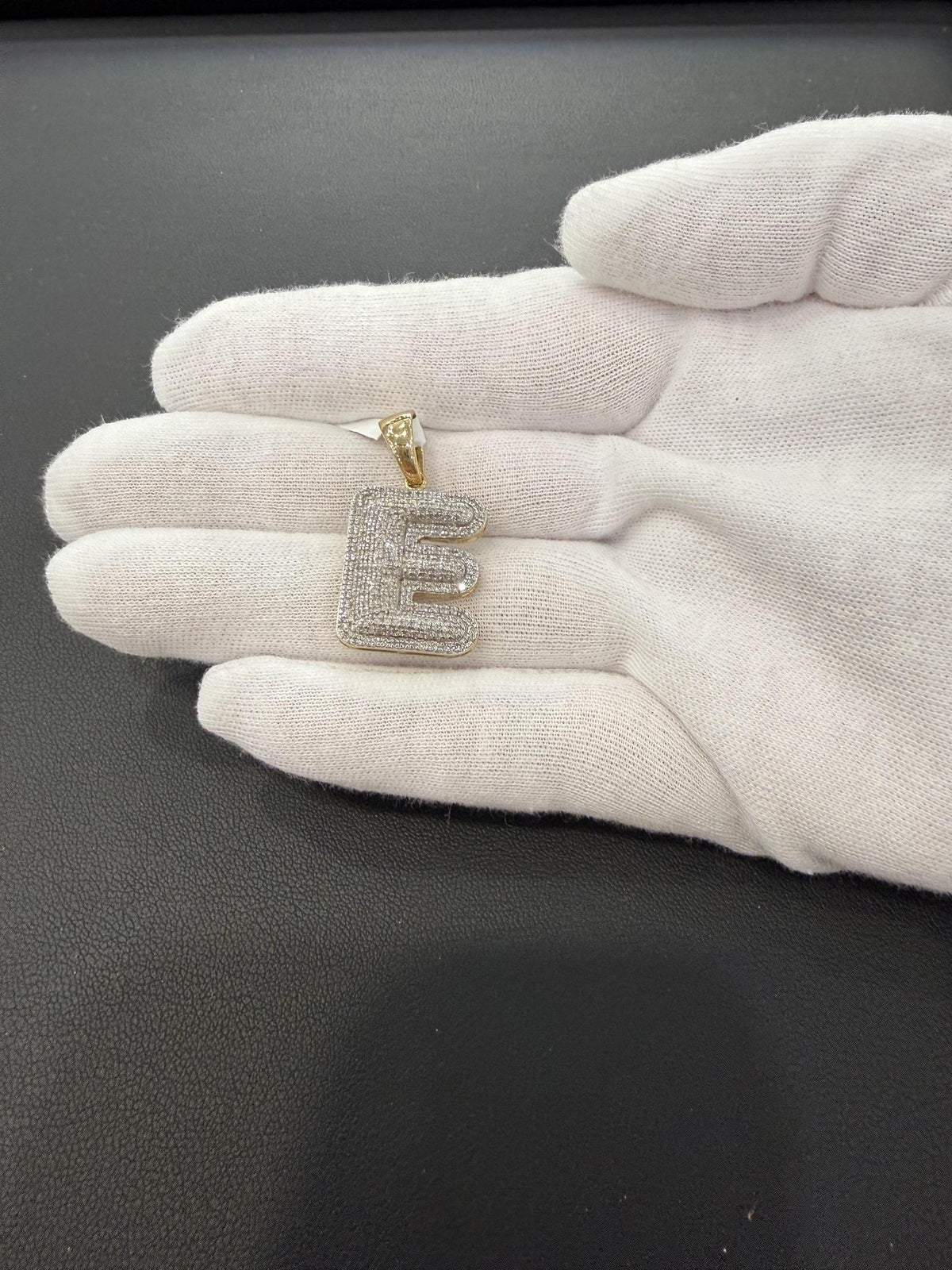 0.60ctw Diamond Bubble Letter E Initial Pendant 10K Yellow Gold