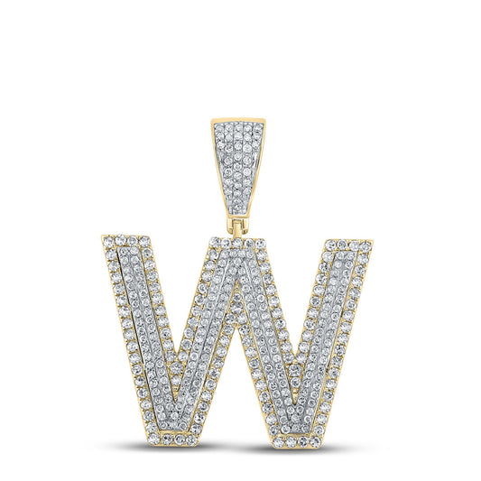 1.31cttw Round Diamond W Initial Letter Charm Pendant 10k Two Tone Gold 1.4 inch