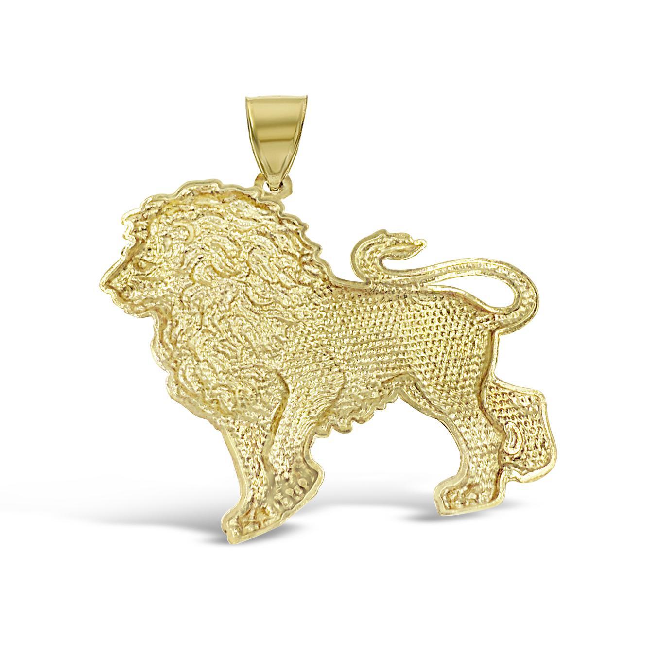 Lion Pendant Real 10K Yellow Gold Charm Mens 1.9 Inch