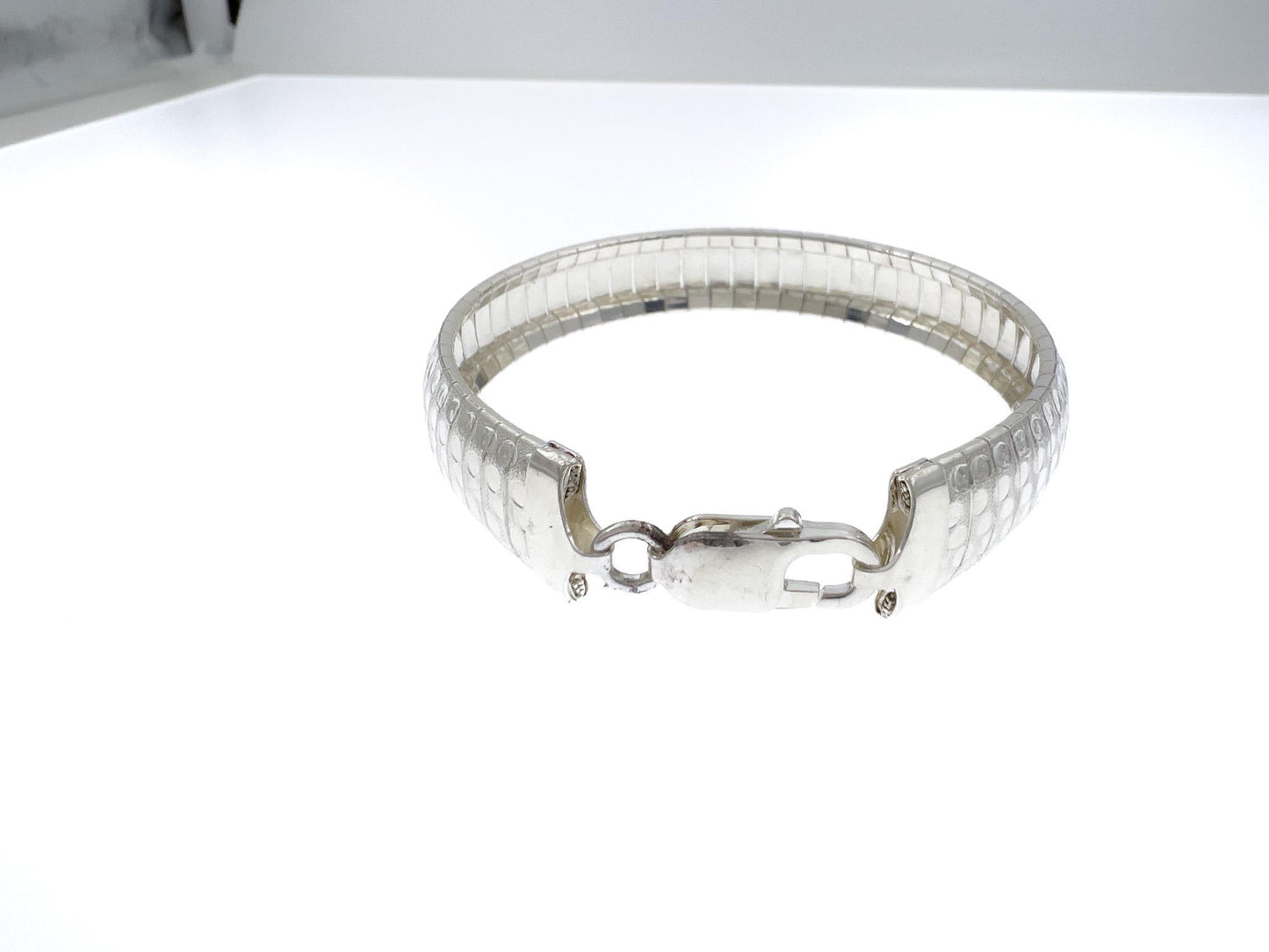 0.4" Flat Snake Bone Bangle Bracelet 925 Sterling Silver 7.5"