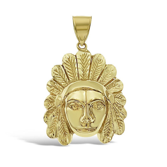 10K Yellow Gold Native American Head Pendant
