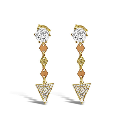 Triangle Drop Dangle Earrings Real 14k Yellow Rose Gold Stud CZ