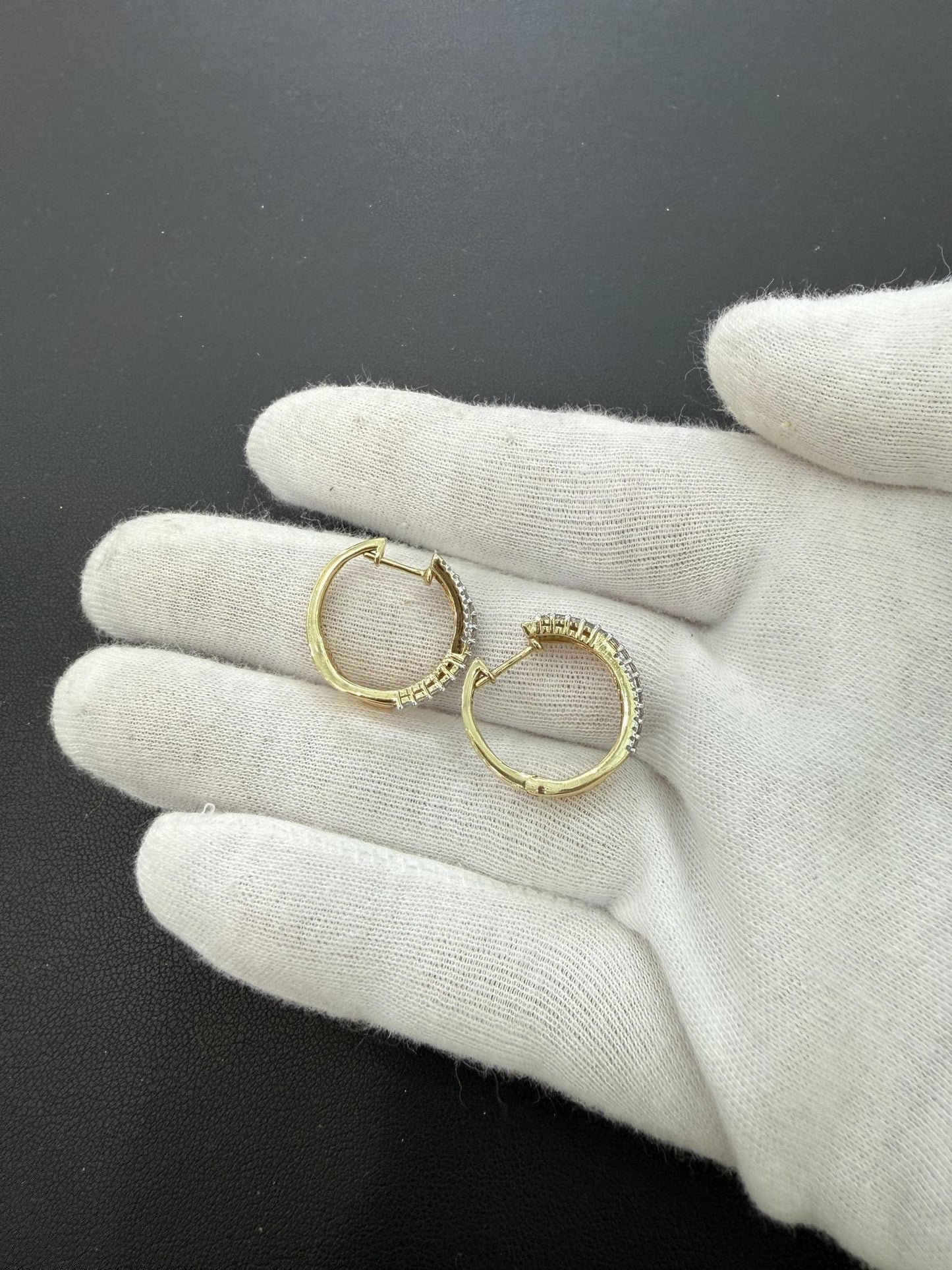 0.75ctw Diamond Huggie Hoop Earrings 10k Yellow Gold Criss Cross