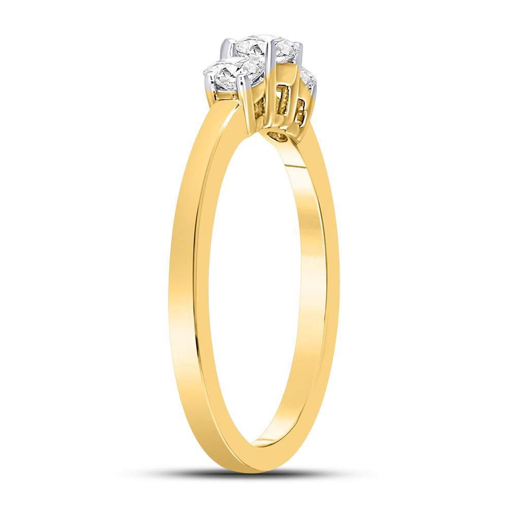 14k Yellow Gold Round Diamond 3-stone Bridal Wedding Engagement Ring 1/2Cttw