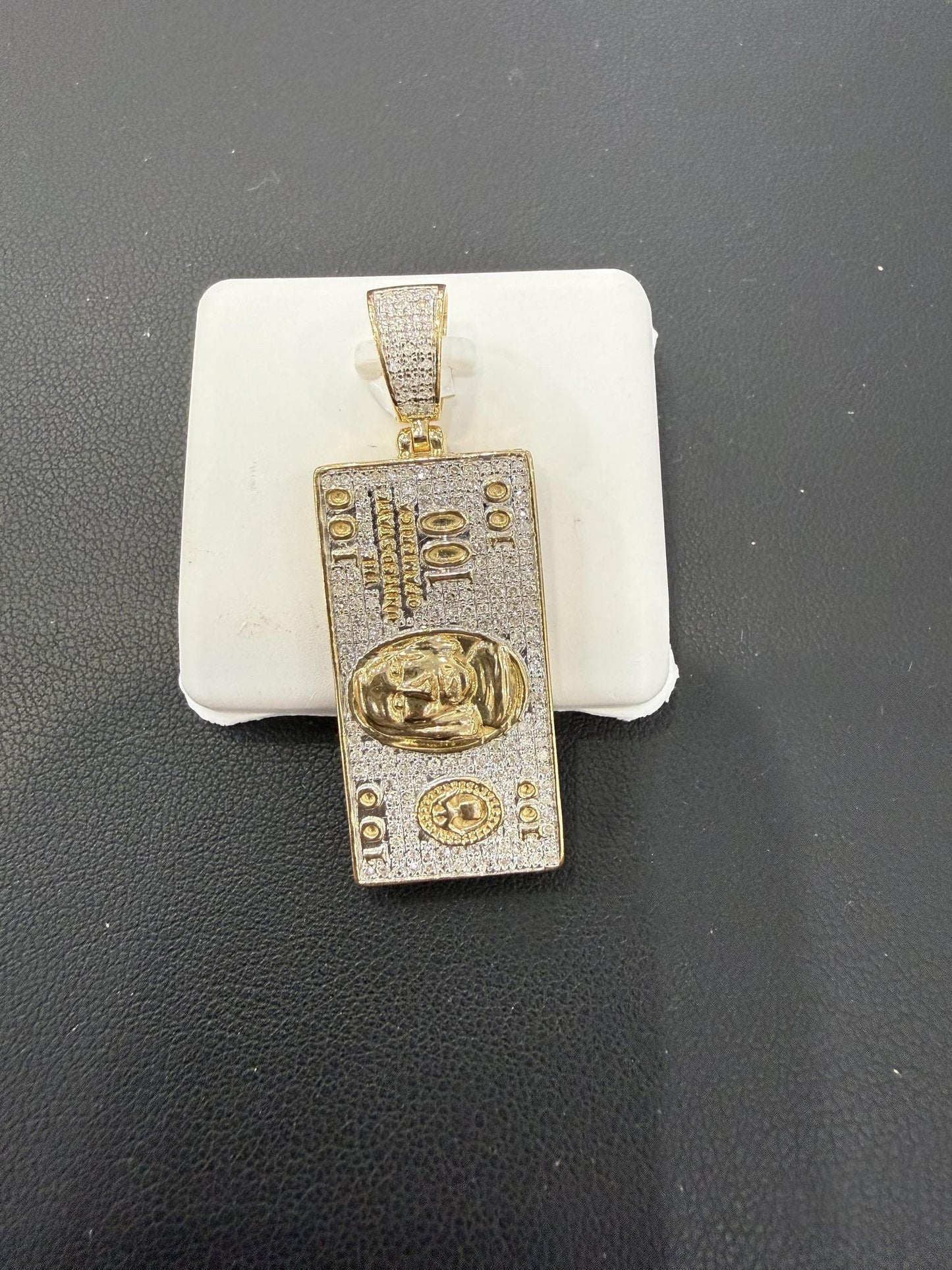 0.62ctw Diamond 100 Dollar Bill Pendant 10K Yellow Gold