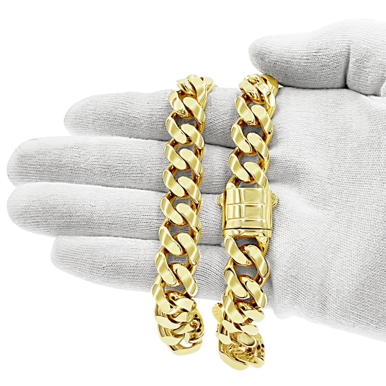 10k Yellow Gold Miami Cuban Link 14mm Chain Mens Necklace