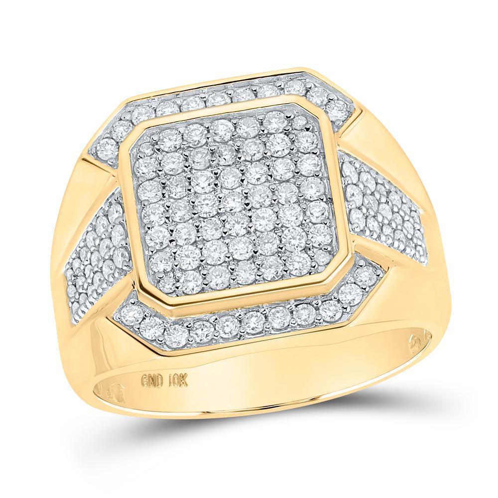 1ctw Diamond Mens Square Shape Ring 10K Yellow Gold Statement Band