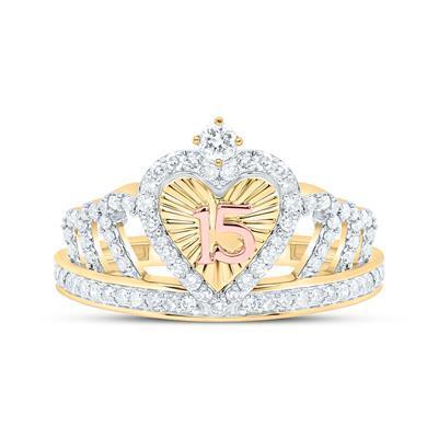 0.33ctw Diamond Crown Quinceanera 15 Years Birthday Ring 10k Yellow Gold
