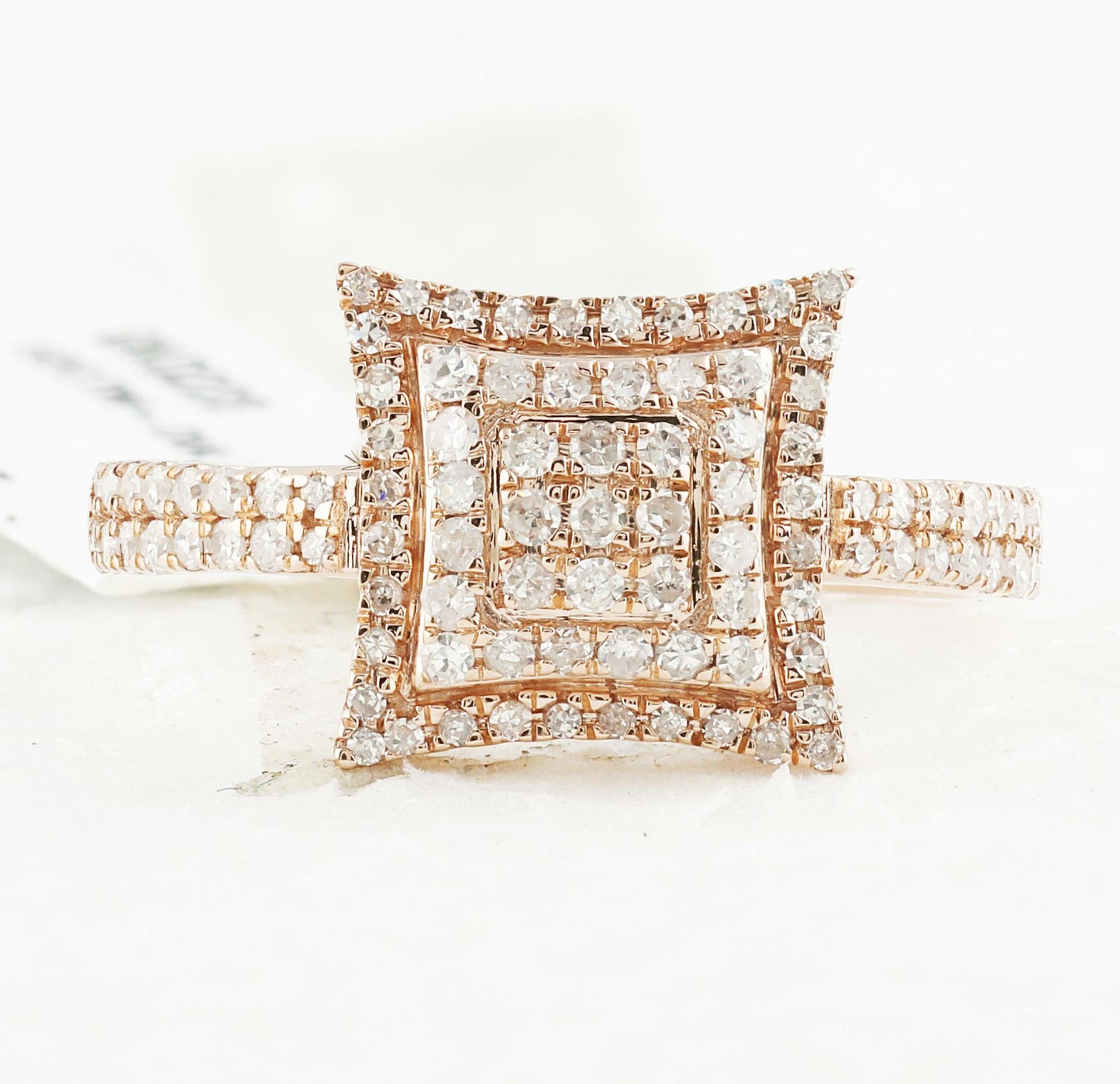 0.45 Ctw Diamond Square Cluster Engagement Promise Ring 10k Rose Gold