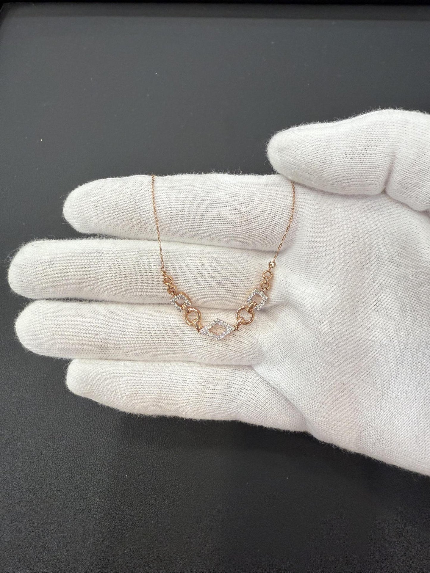 0.20 ctw Diamond Necklace 14K Rose Gold Geometric Open Shape Design Singapore Chain