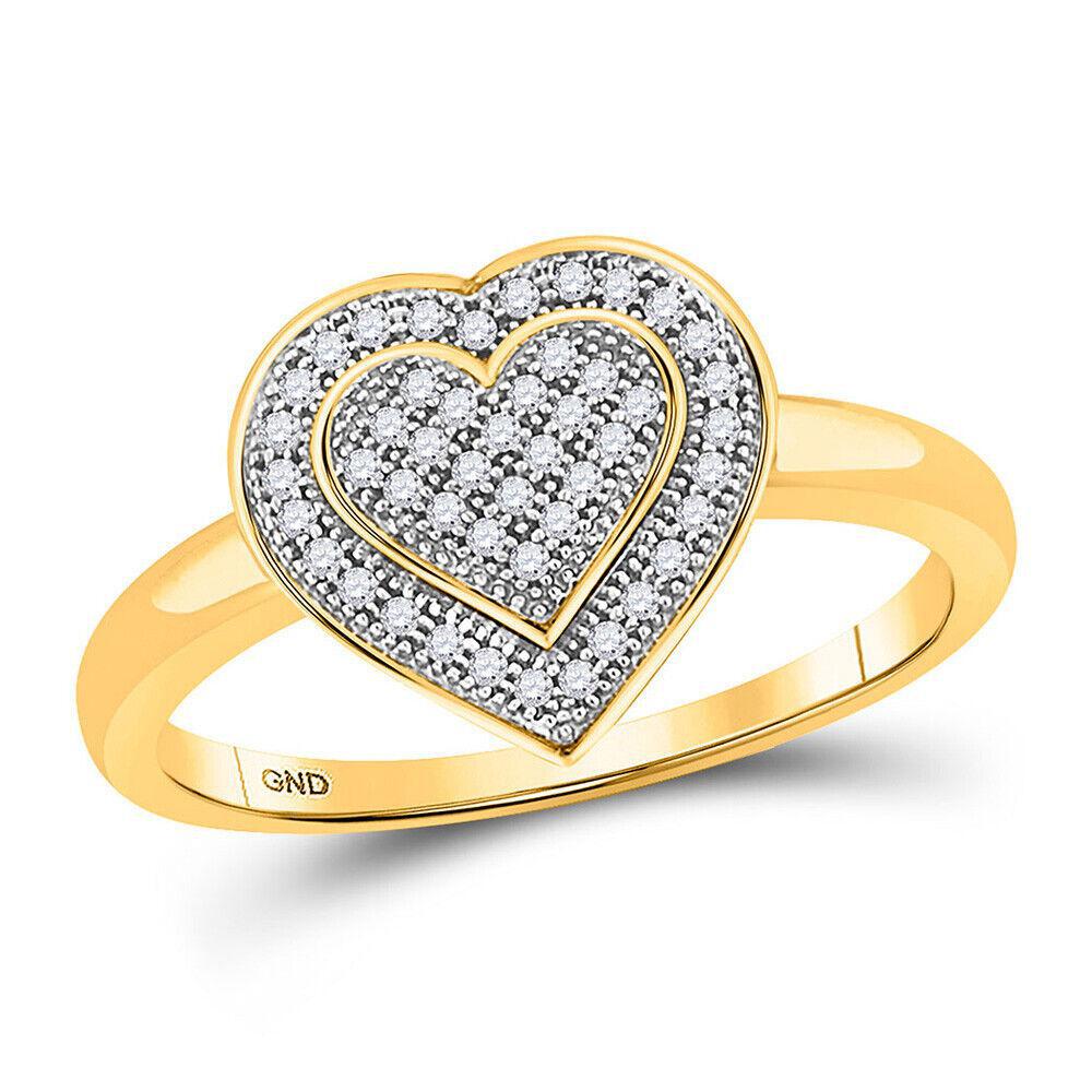 10kt Yellow Gold Womens Round Diamond Heart Ring 1/6 Cttw