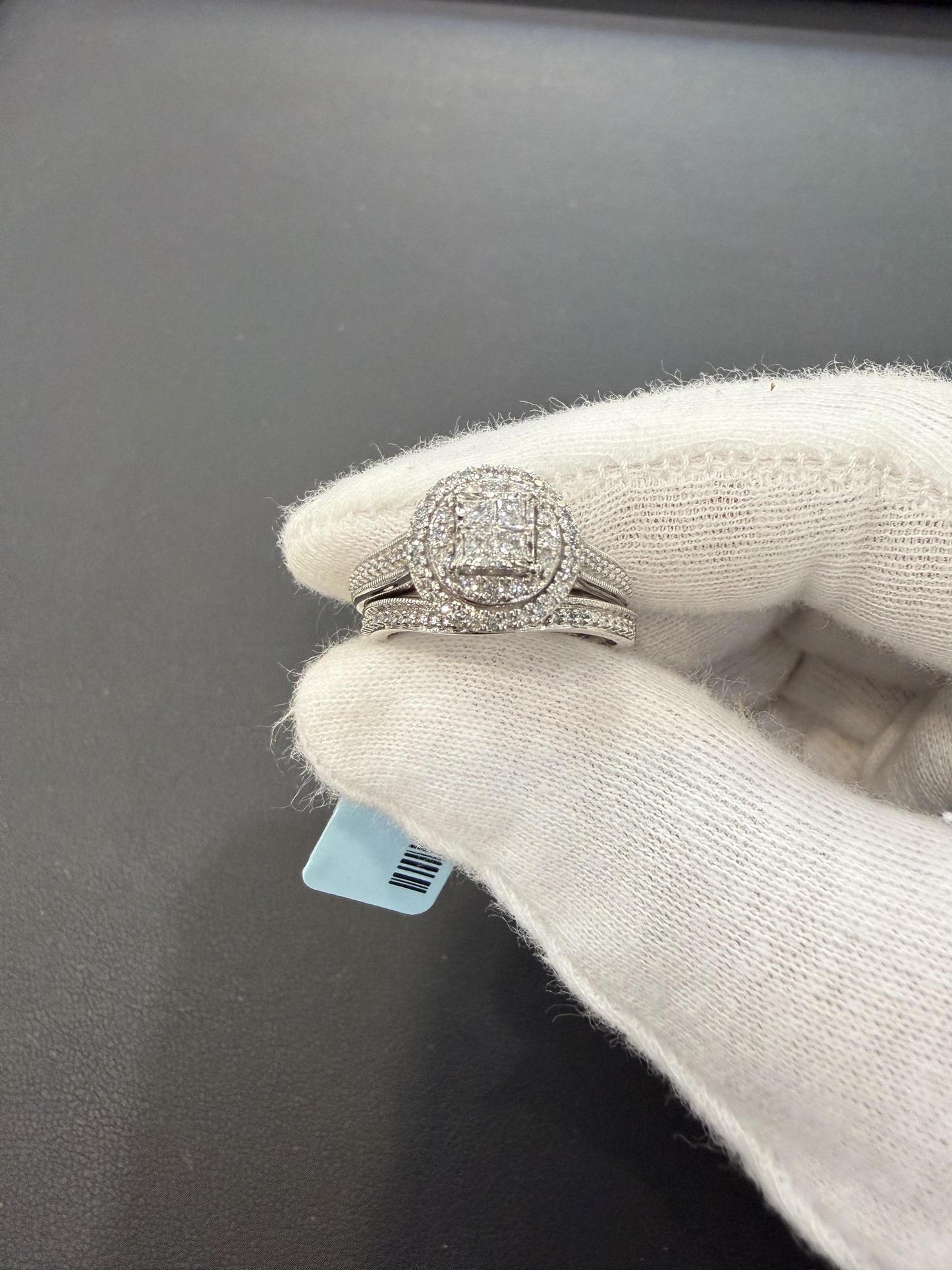 0.33ctw Diamond Princess Cut Double Halo Bridal Ring Set 10K White Gold
