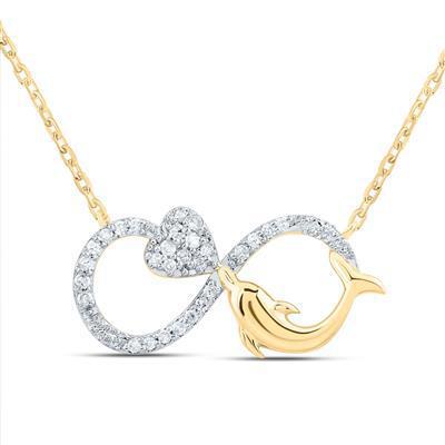 Diamond Infinity Dolphin Pendant Necklace 10k Yellow Gold