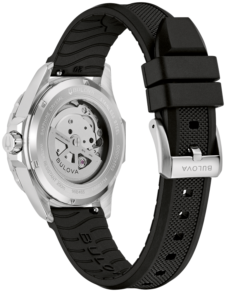 Bulova Marine Star Series B Automatic Silver and Black Dial Mens Watch 98B465