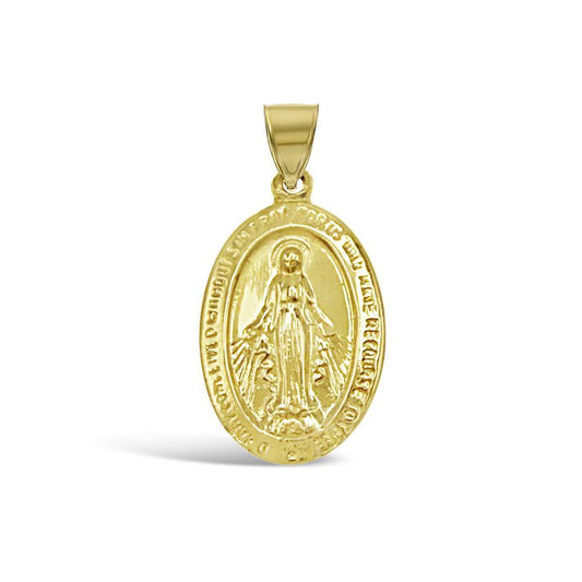 10K Yellow Gold Miraculous Medal Virgin Mary Pendant