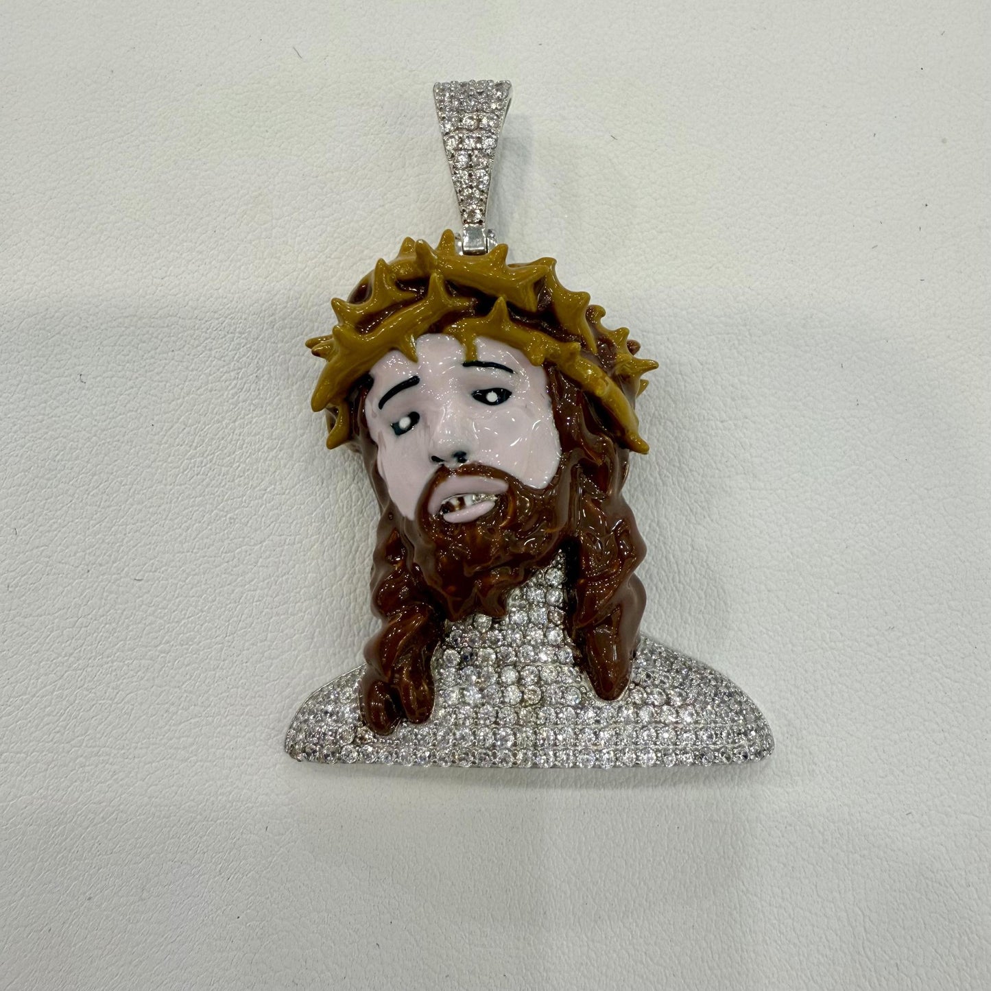 Jesus Head Face Pendant Enamel 925 Sterling Silver