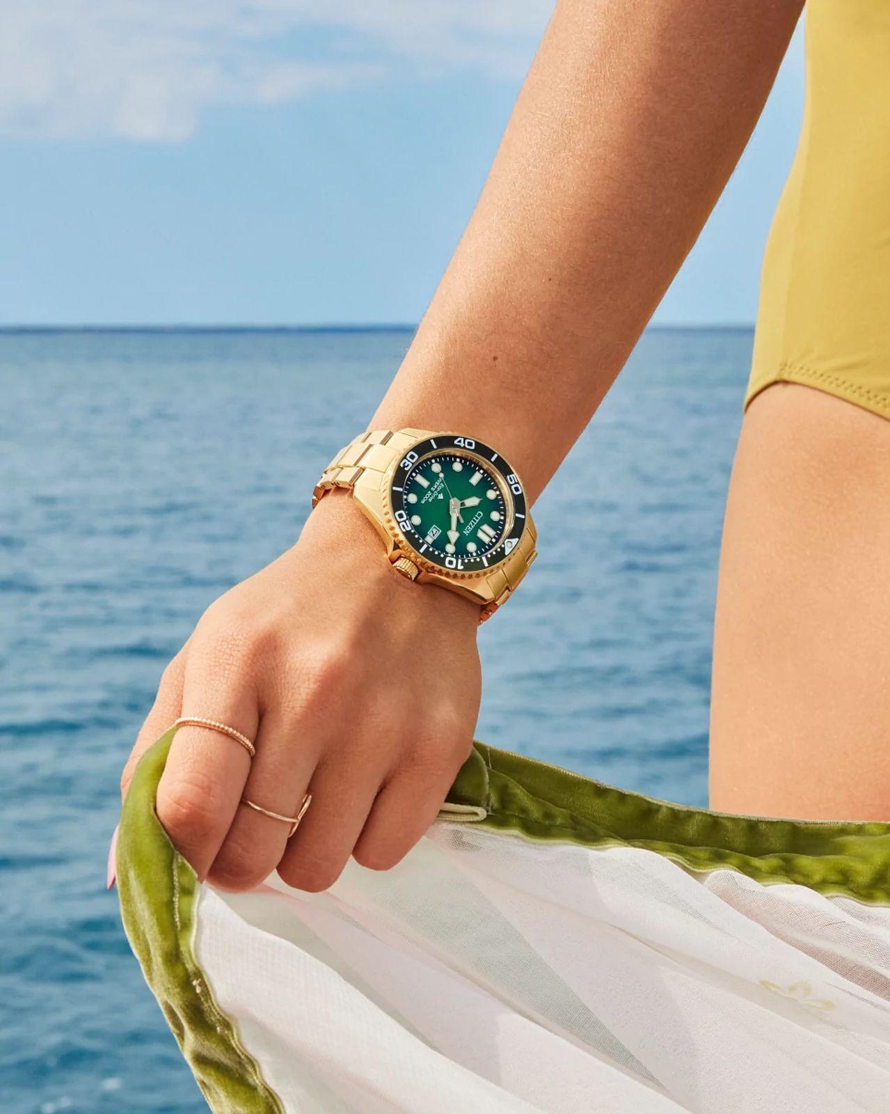 Citizen Promaster Dive Eco-Drive Gold Tone Green Dial Men's Watch BN0262-59W