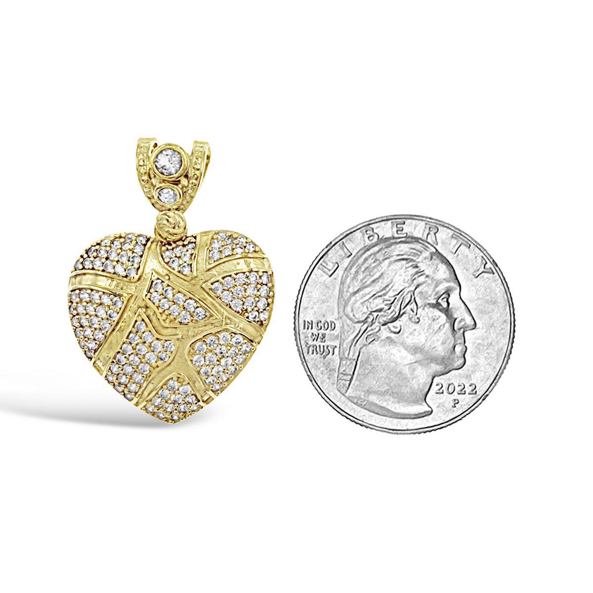 14k Yellow Gold Heart Pendant Love CZ Charm 1.2 inch