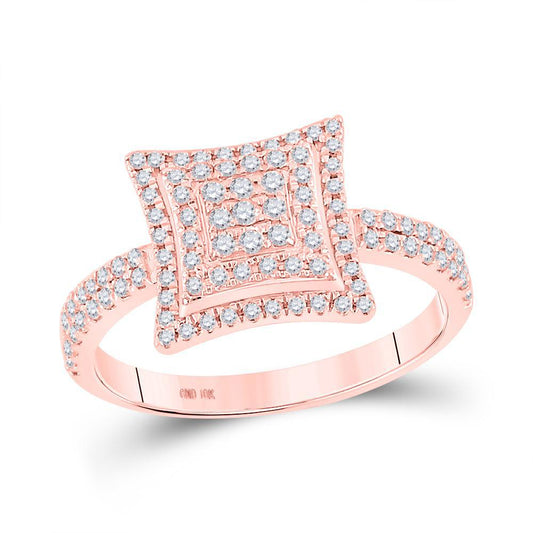 0.45 Cttw Diamond Square Cluster Engagement Promise Ring 10k Rose Gold