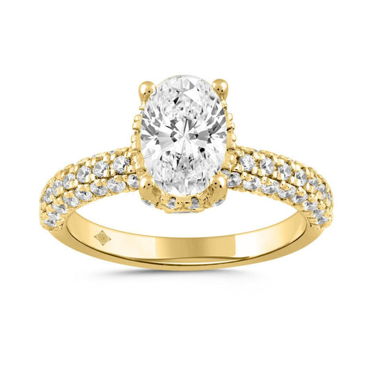 2.50 cttw Lab Grown Oval Round Diamond Halo Engagement Ring 14k Yellow Gold