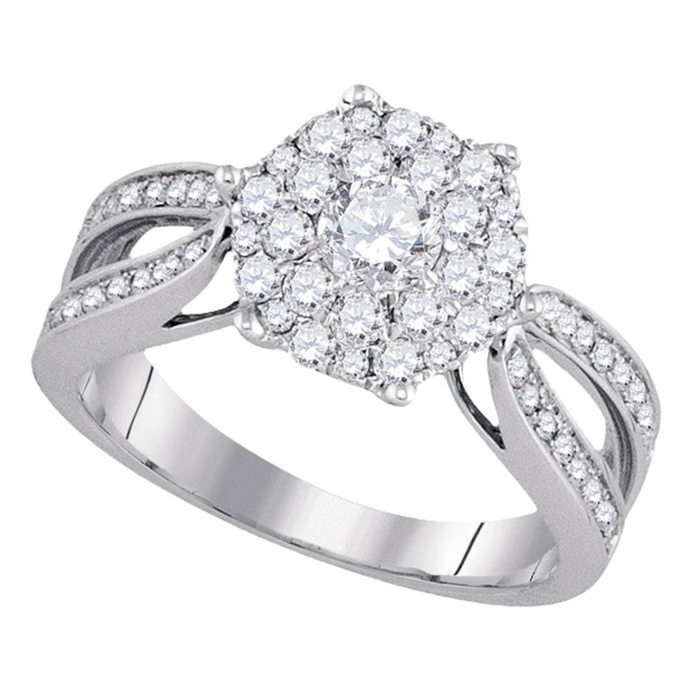 1.00ctw Diamond Cluster Halo Engagement Ring 14K White Gold