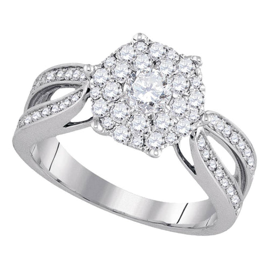 1 Ctw Round Diamond Hexagon Cluster Engagement Ring 14k White Gold Wedding