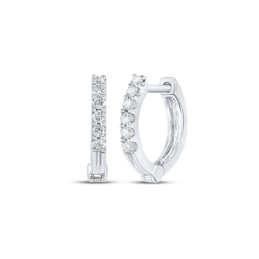 Diamond Single Row Huggie Hoop Earrings 10K White Gold