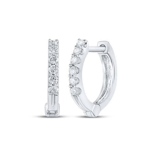 Diamond Huggie Hoop Earrings 10K White Gold