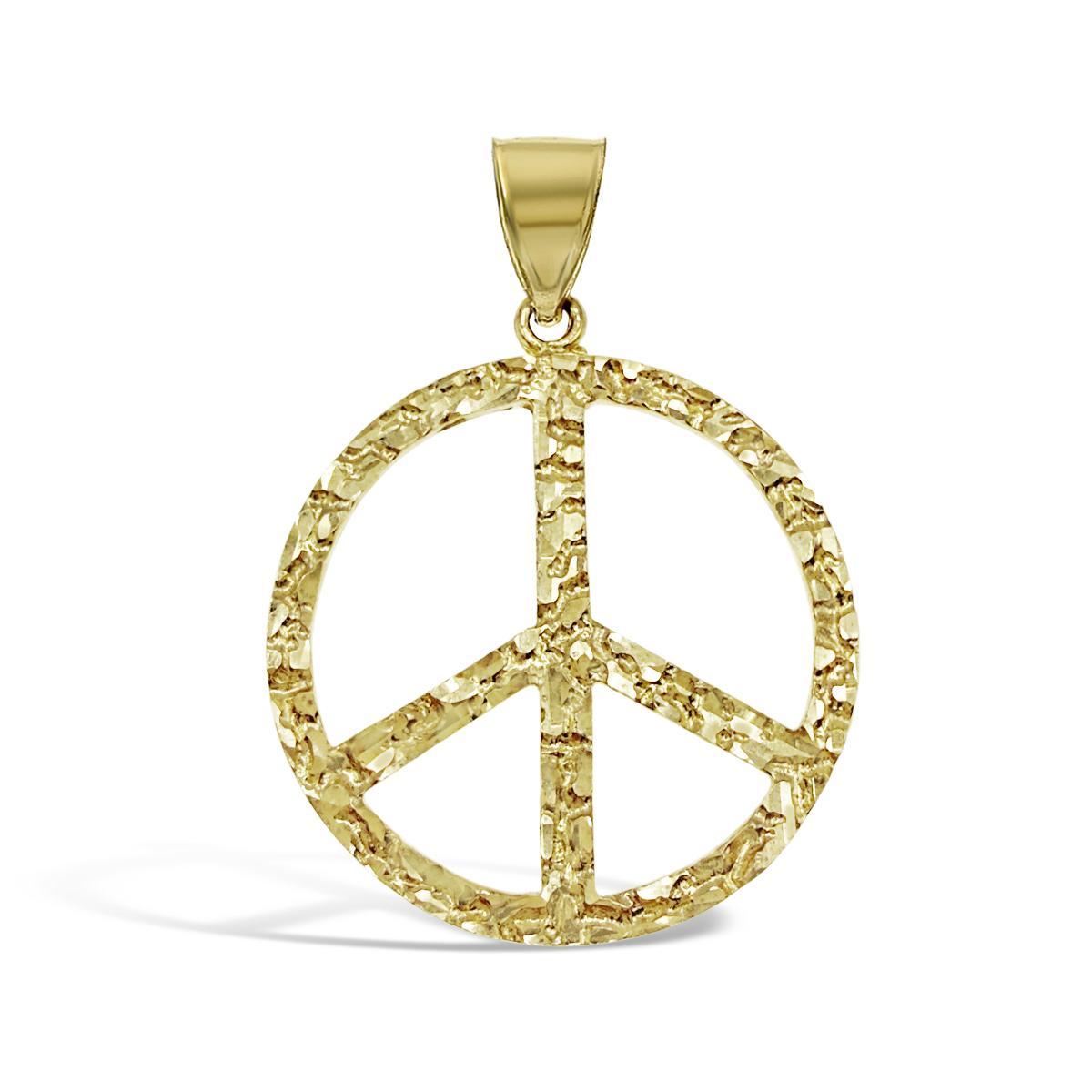 10K Yellow Gold Round Charm Friendship Pacifism Pendant 1.5 in