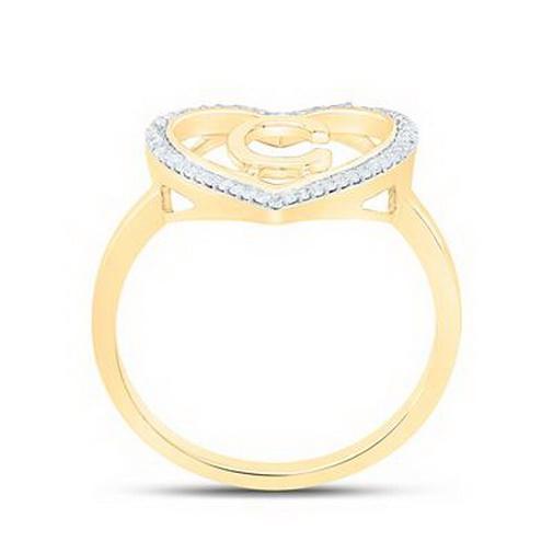 Diamond Initial C Heart Ring 10K Yellow Gold Womens