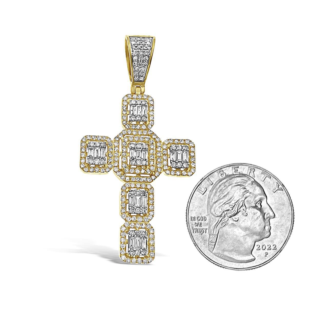 1.68 Cttw Baguette Diamond Cross Mens Pendant Charm 14k Yellow Gold
