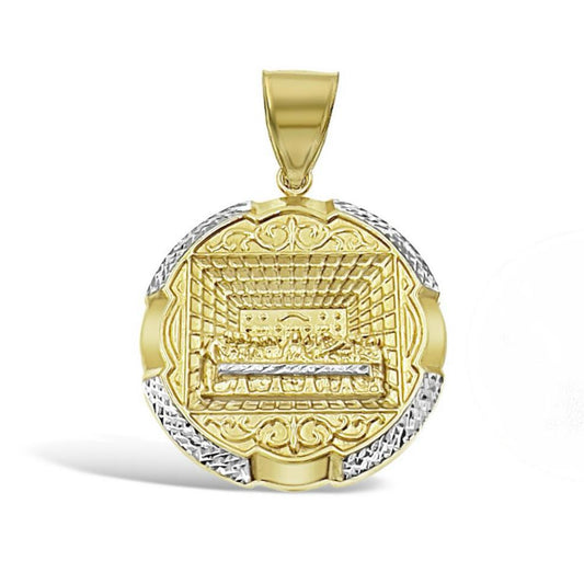 Last Supper Pendant 10k Yellow White Gold Mens Round Charm 1.8 inch