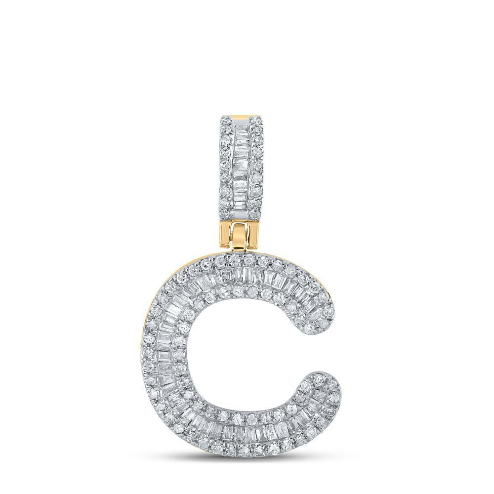 1/2cttw Baguette Diamond Initial Letter C Pendant 10k Yellow Gold Mens Charm