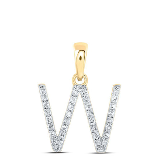 Diamond Letter Initial W Pendant Charm 10k Yellow Gold