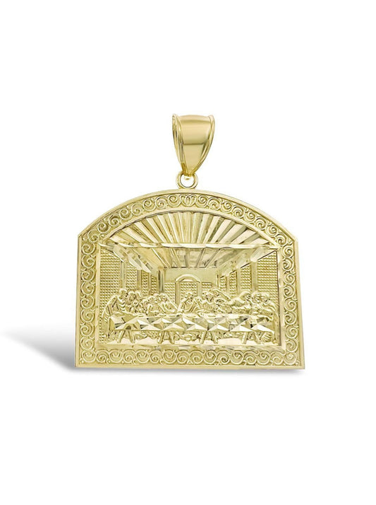 10k Yellow Gold Last Supper Pendant Men Charm 1.6"