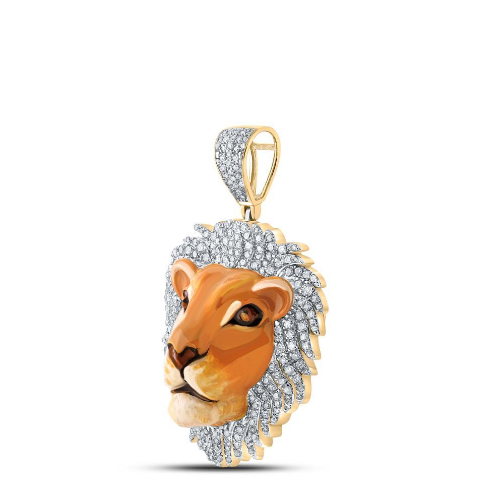 1.14ctw Diamond Lion Head Pendant 10k Yellow Gold