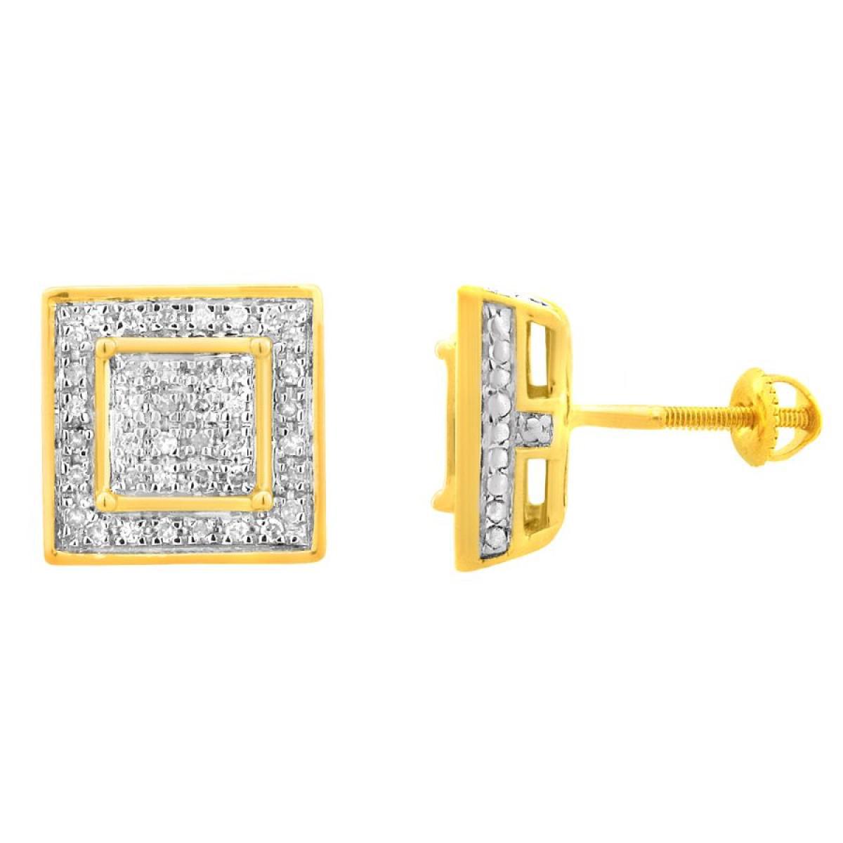 0.25cttw Diamond Square Mens Stud Earrings 10k Yellow Gold Screw Back