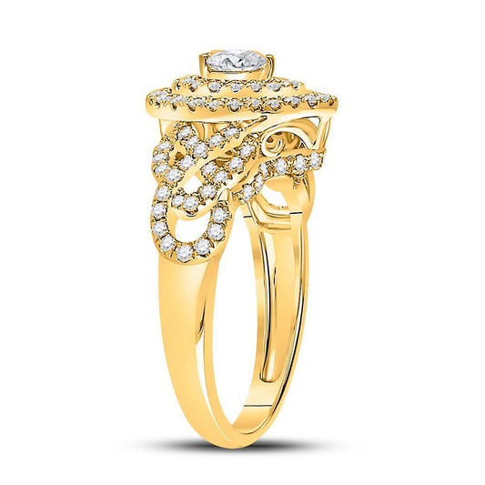 1.02 Ctw Pear Round Diamond Double Halo Engagement Ring 14K Yellow Gold