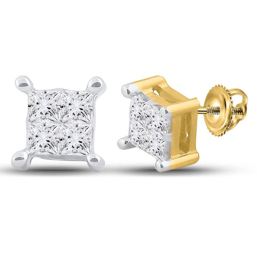 0.25ctw Princess Diamond Square Cluster Stud Earrings 14k Gold Screw Back
