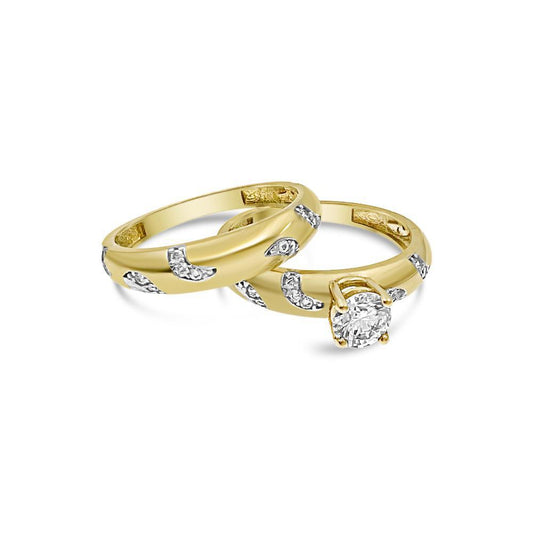 10kt Yellow Gold Bridal Wedding Ring Band Set CZ Size 7.75