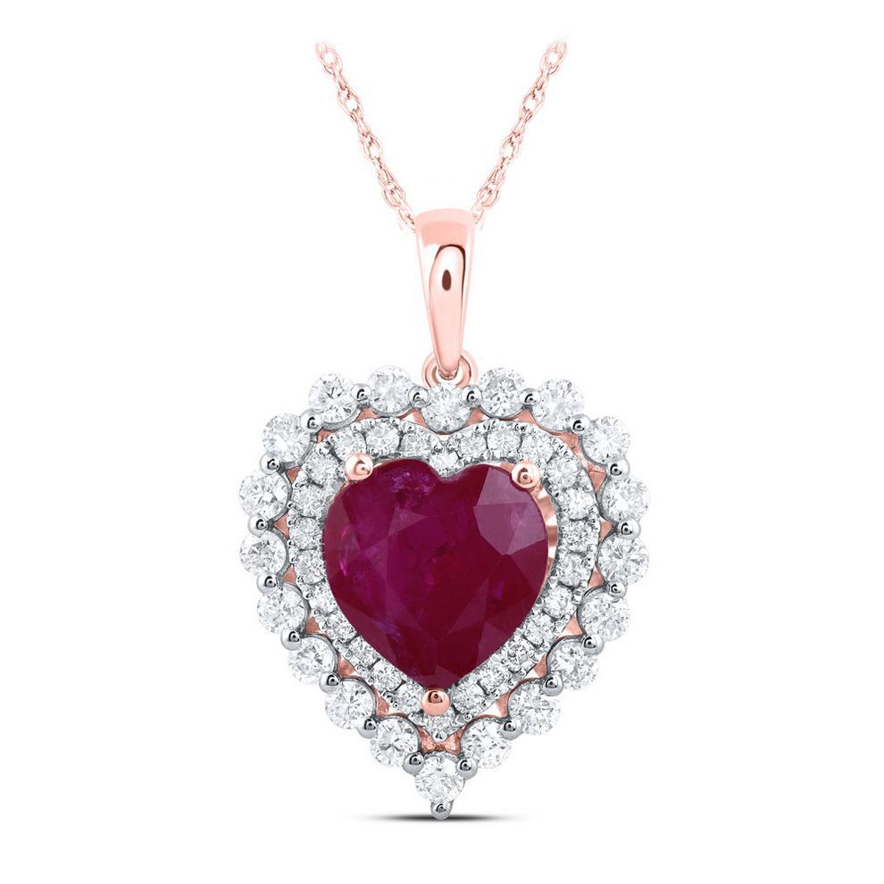 Ruby & Diamond Heart Halo Pendant 14K Rose Gold